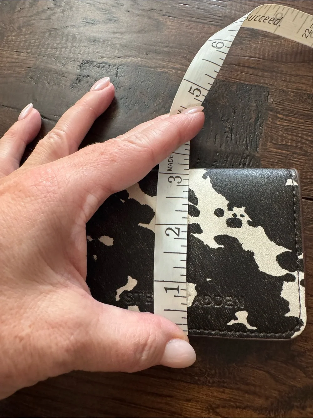 Steve Madden Brown & White Cow Print Card Holder Keychain